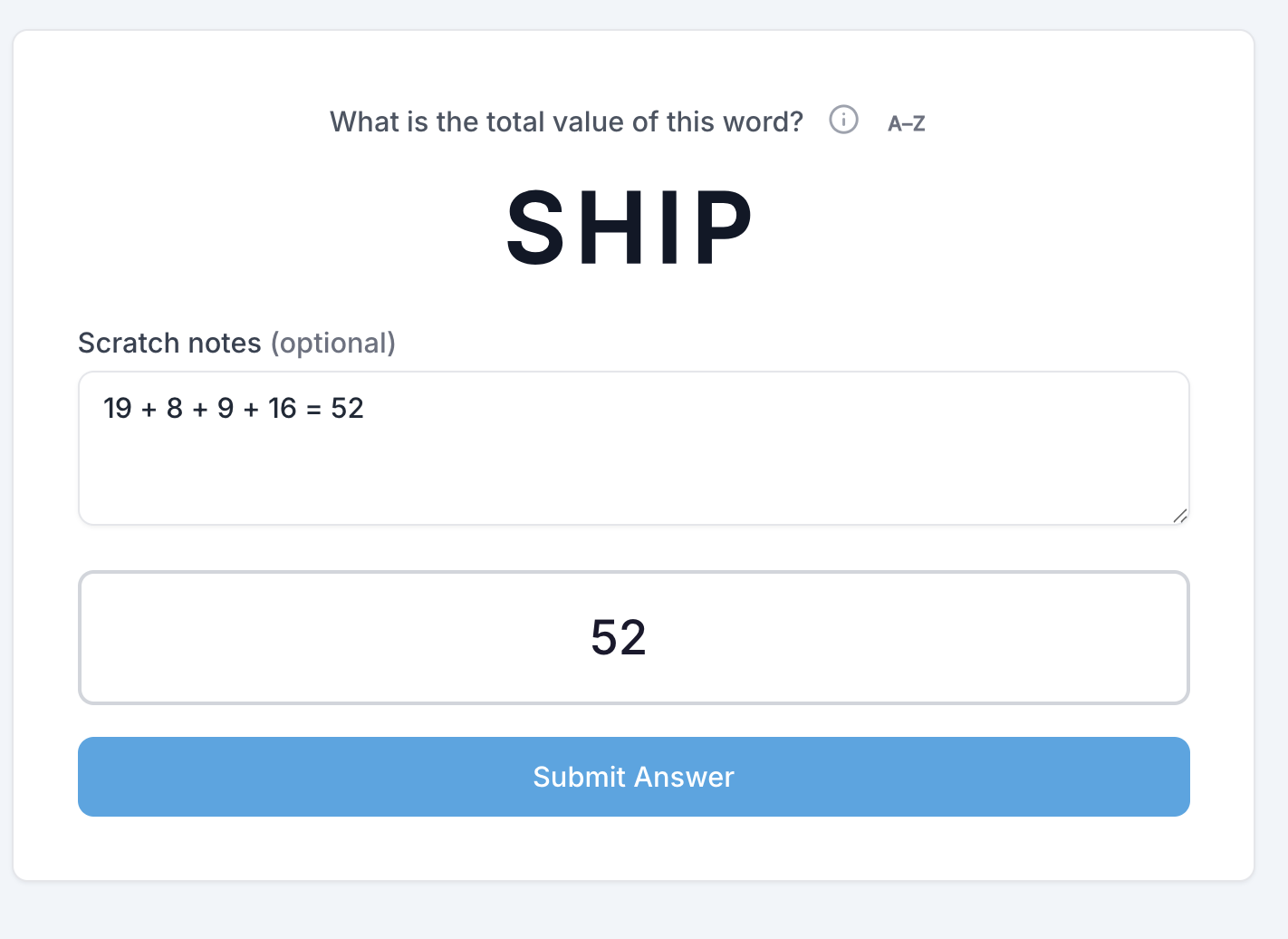Alphabet Math game in play