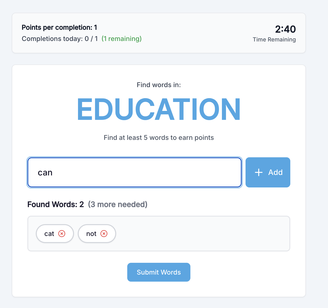 Word game in play